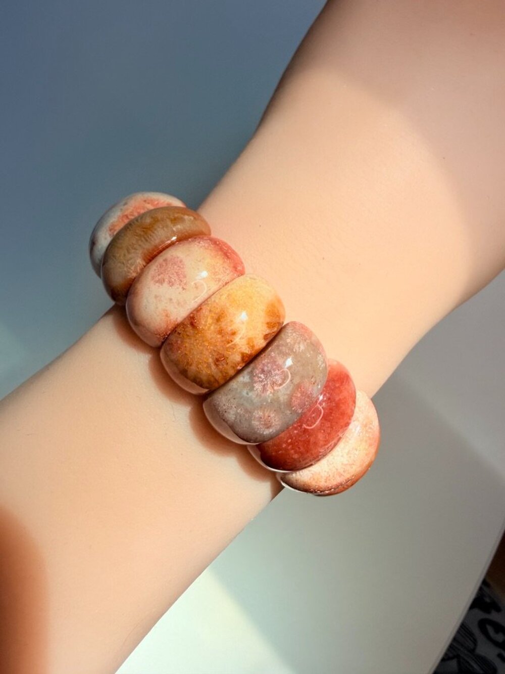 Honey Coral Fossil Crescent Bracelet Natural Fossil Coral
